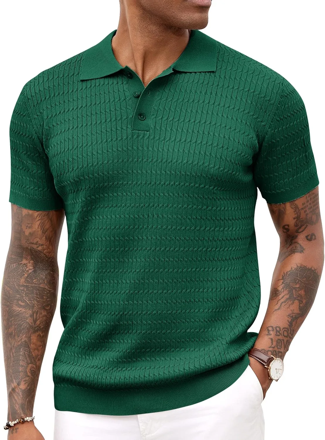 COOFANDY Mens Knit Polo Shirt Short Sleeve Vintage Textured Casual Golf Shirts Summer Beach Top