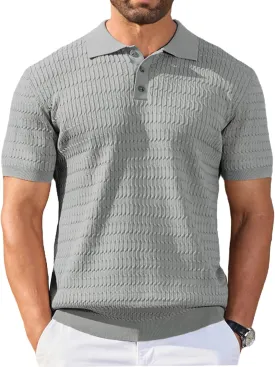 COOFANDY Mens Knit Polo Shirt Short Sleeve Vintage Textured Casual Golf Shirts Summer Beach Top