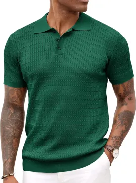 COOFANDY Mens Knit Polo Shirt Short Sleeve Vintage Textured Casual Golf Shirts Summer Beach Top