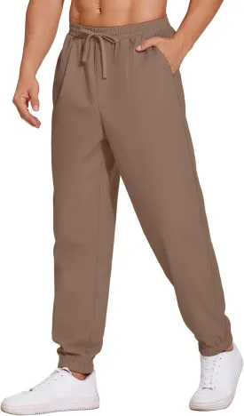 COOFANDY Men's Linen Casual Pants Lightweight Jogger Pants Elastic Waist Drawstring Yoga Beach Pants with Pockets