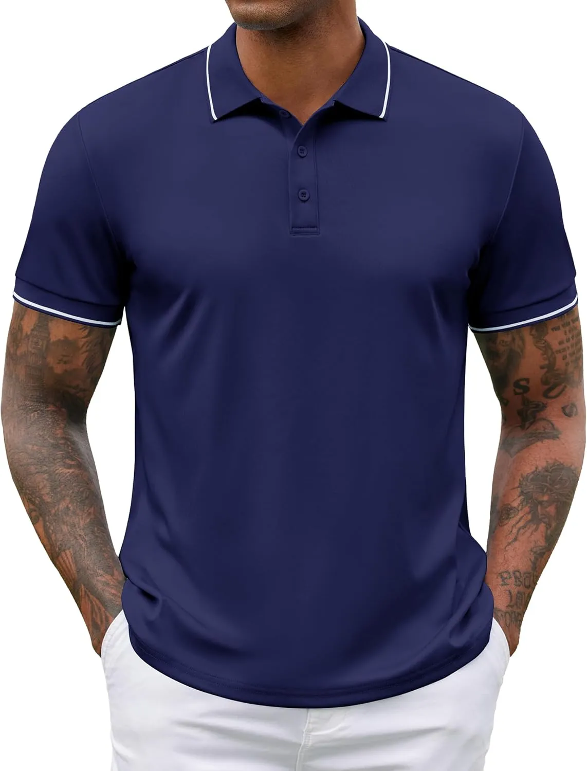 COOFANDY Mens Polo Shirts Short Sleeve Golf Polo Button Pullover Casual Contrast Color Basic T Shirt Ribbed Collar