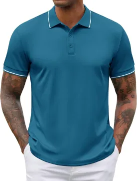 COOFANDY Mens Polo Shirts Short Sleeve Golf Polo Button Pullover Casual Contrast Color Basic T Shirt Ribbed Collar