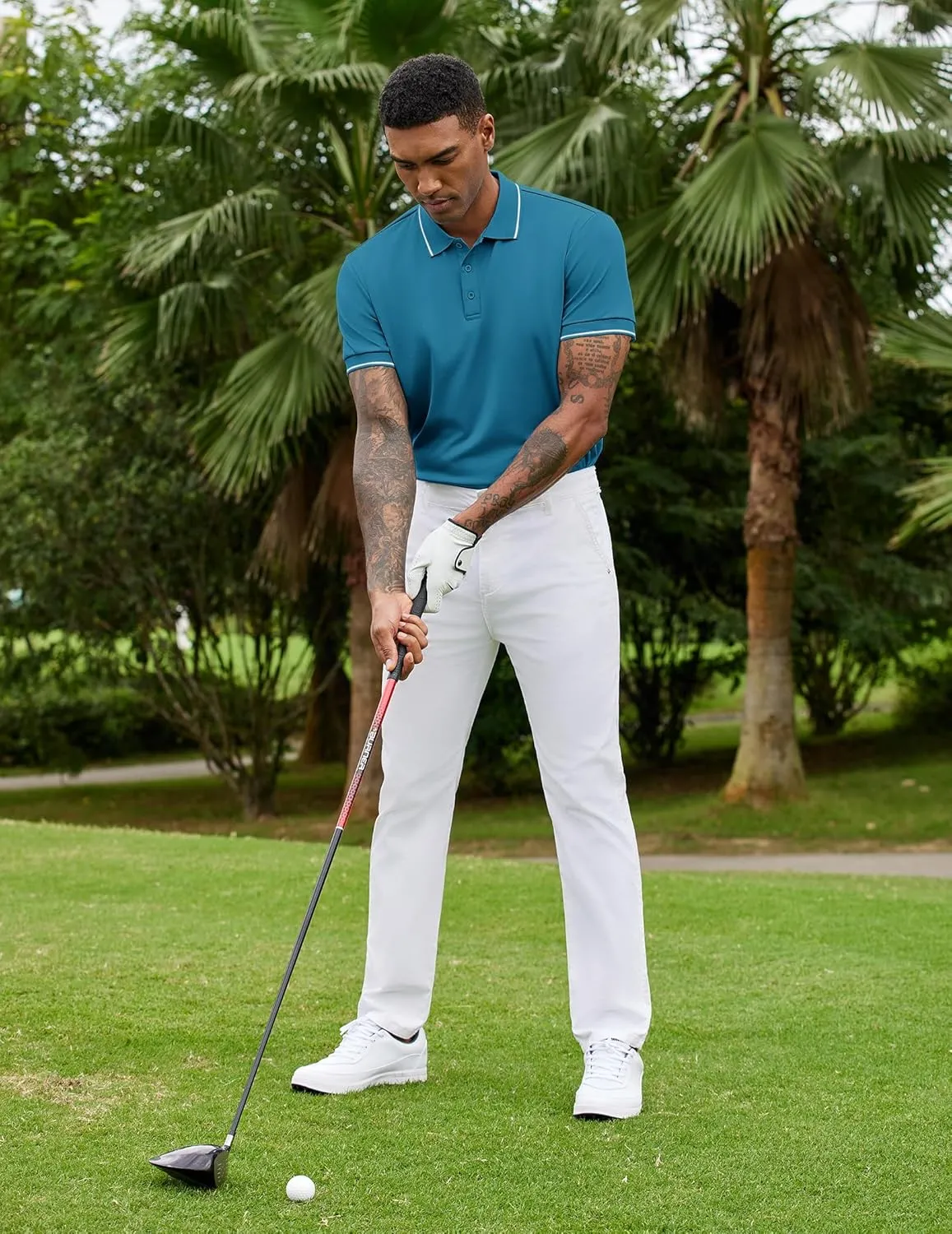 COOFANDY Mens Polo Shirts Short Sleeve Golf Polo Button Pullover Casual Contrast Color Basic T Shirt Ribbed Collar