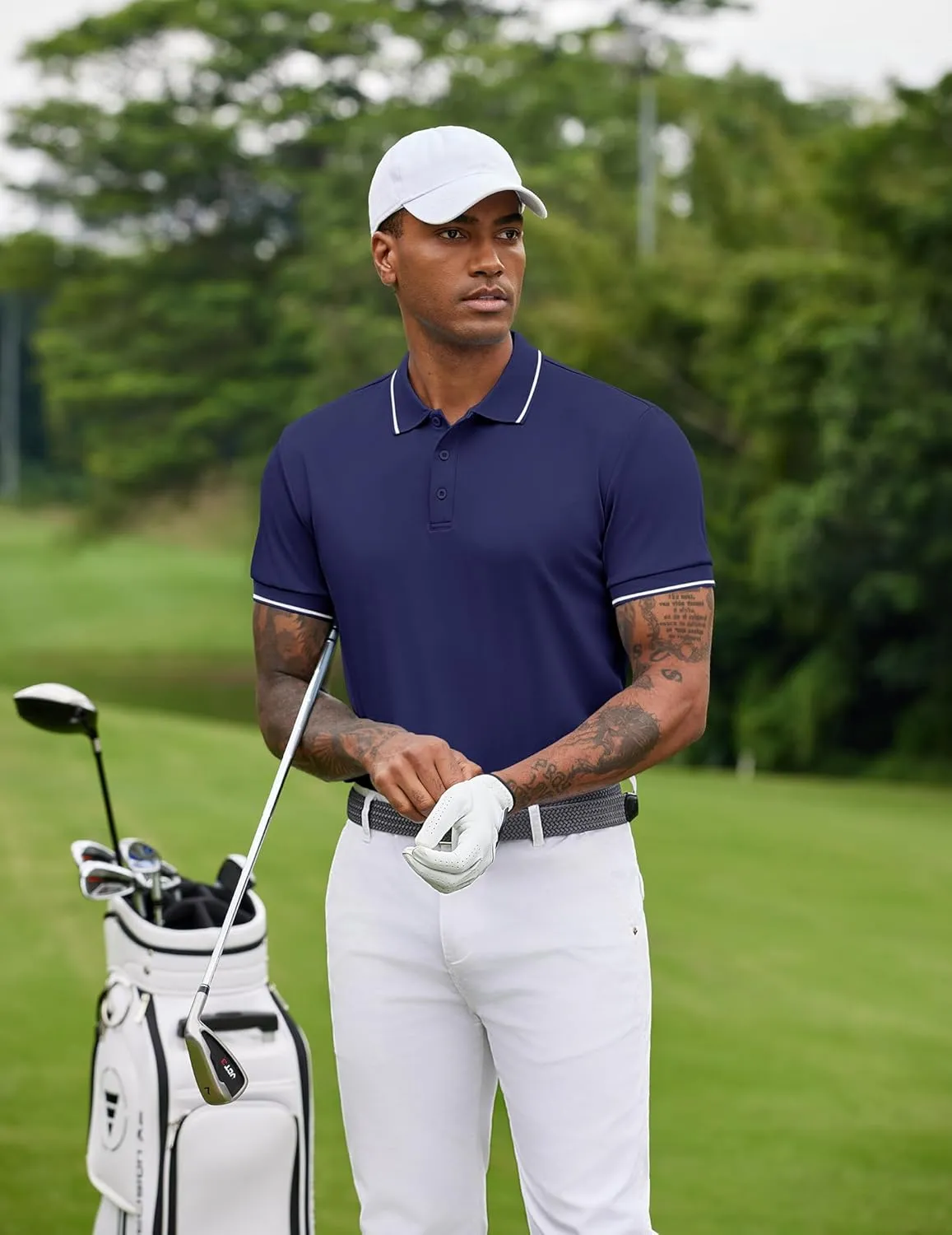 COOFANDY Mens Polo Shirts Short Sleeve Golf Polo Button Pullover Casual Contrast Color Basic T Shirt Ribbed Collar