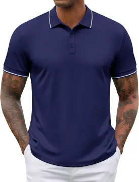 COOFANDY Mens Polo Shirts Short Sleeve Golf Polo Button Pullover Casual Contrast Color Basic T Shirt Ribbed Collar