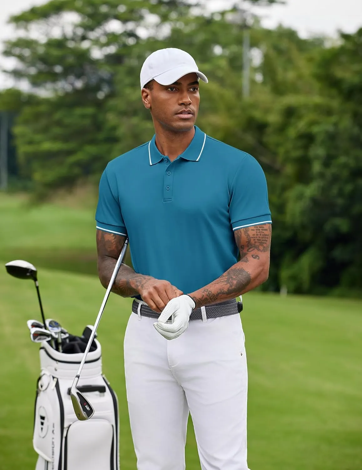 COOFANDY Mens Polo Shirts Short Sleeve Golf Polo Button Pullover Casual Contrast Color Basic T Shirt Ribbed Collar