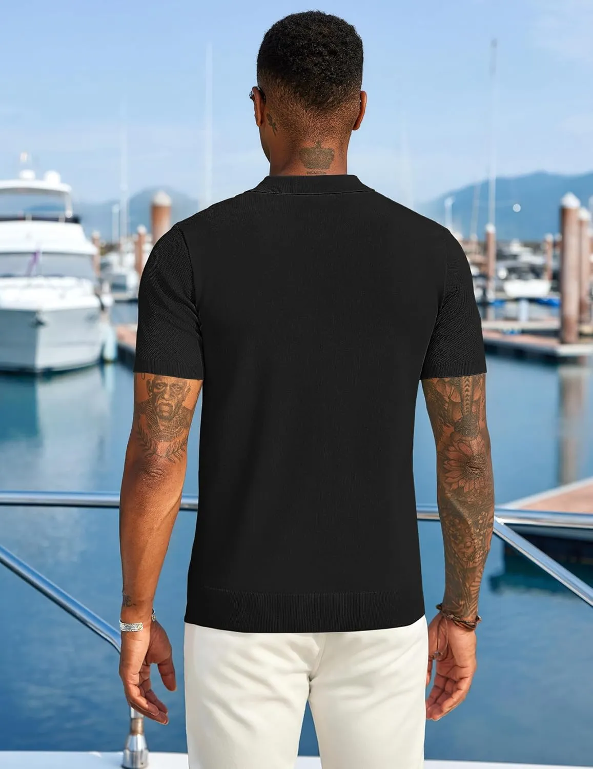 COOFANDY Mens Textured Knit Polo Shirts Zipper Polo Shirts Short Sleeve Casual Lightweight Golf Shirt