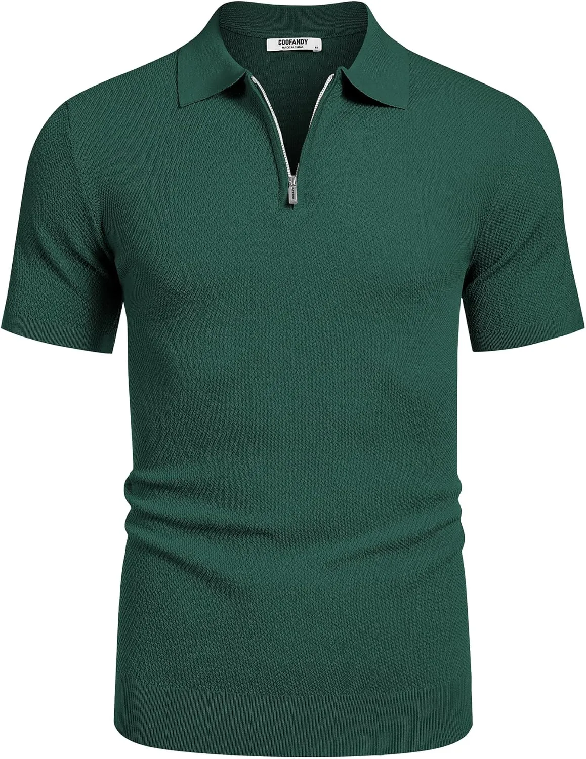 COOFANDY Mens Textured Knit Polo Shirts Zipper Polo Shirts Short Sleeve Casual Lightweight Golf Shirt