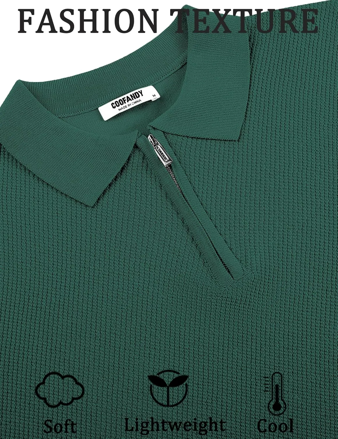 COOFANDY Mens Textured Knit Polo Shirts Zipper Polo Shirts Short Sleeve Casual Lightweight Golf Shirt