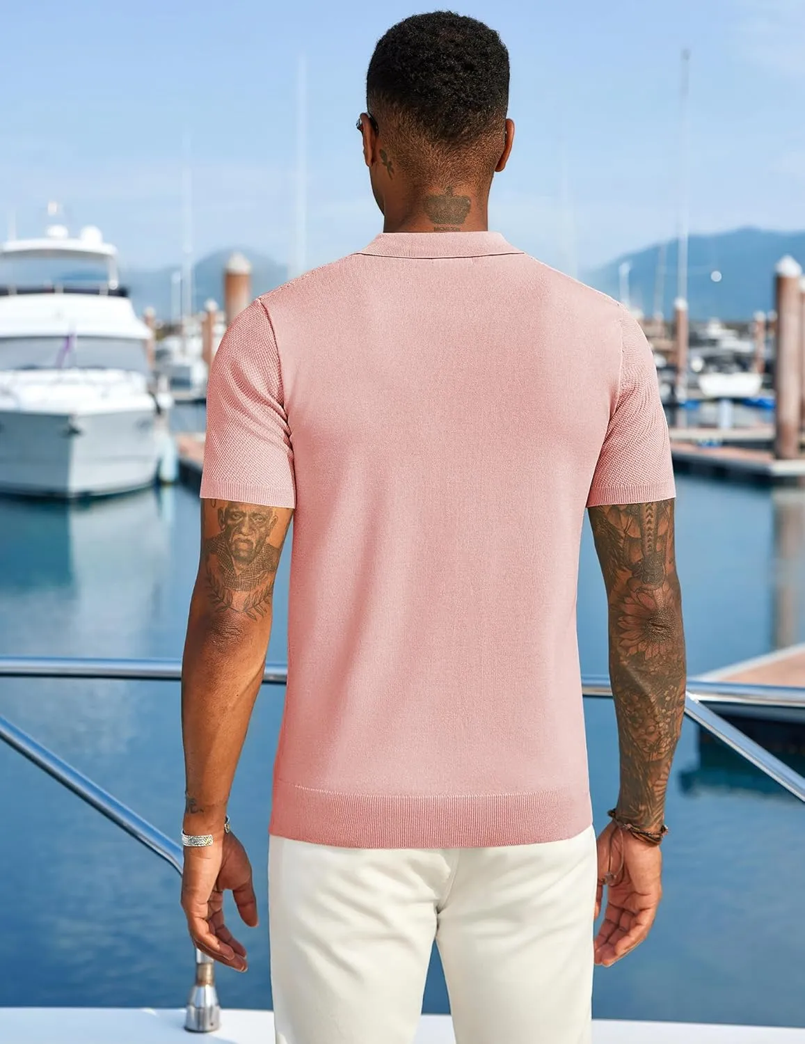 COOFANDY Mens Textured Knit Polo Shirts Zipper Polo Shirts Short Sleeve Casual Lightweight Golf Shirt