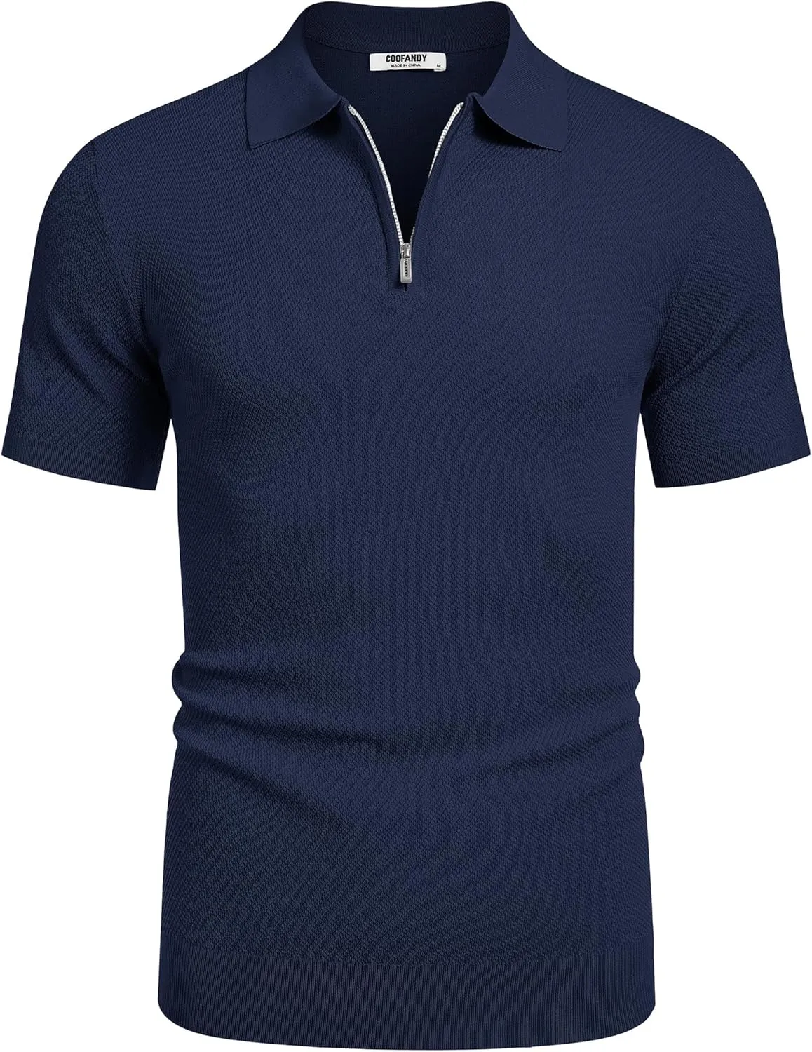 COOFANDY Mens Textured Knit Polo Shirts Zipper Polo Shirts Short Sleeve Casual Lightweight Golf Shirt