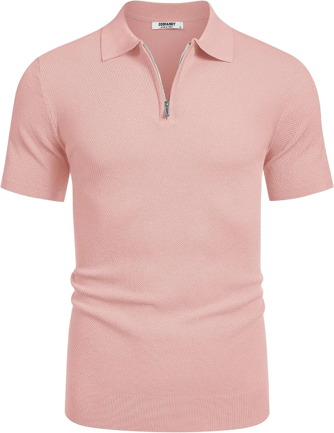 COOFANDY Mens Textured Knit Polo Shirts Zipper Polo Shirts Short Sleeve Casual Lightweight Golf Shirt