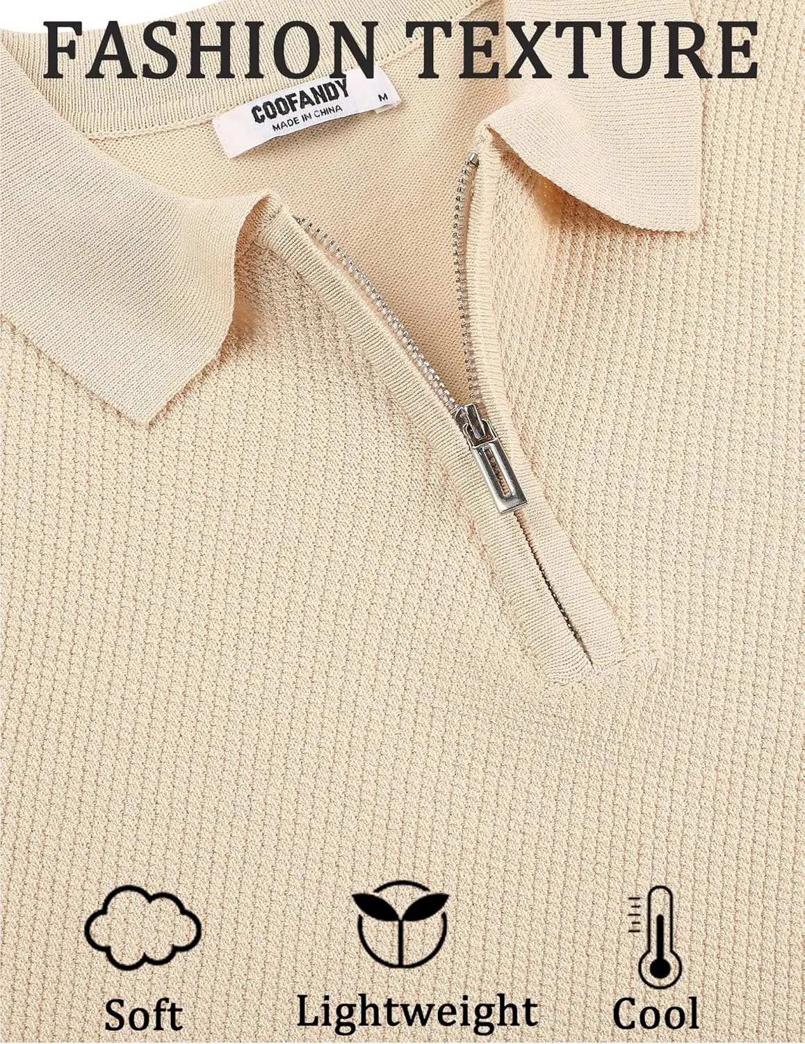 COOFANDY Mens Textured Knit Polo Shirts Zipper Polo Shirts Short Sleeve Casual Lightweight Golf Shirt
