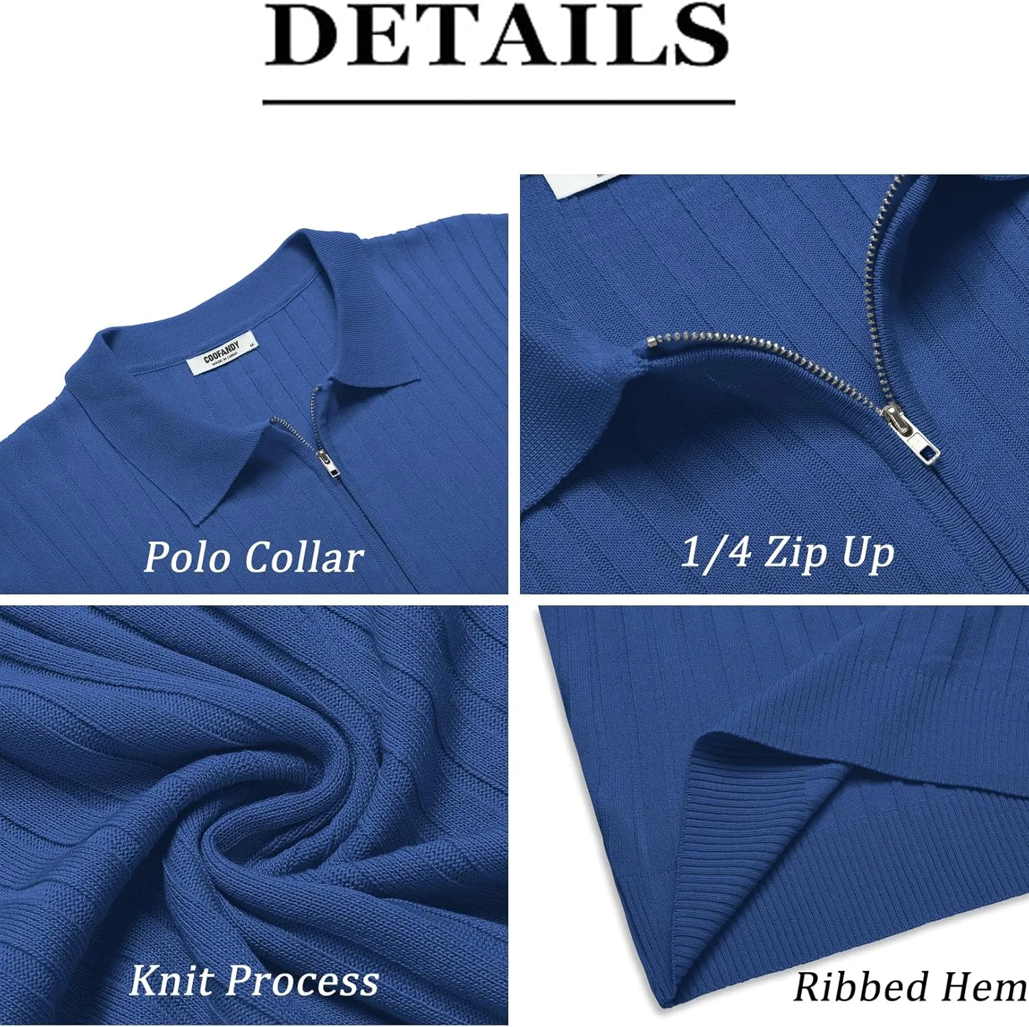 COOFANDY Men's Zipper Polo Shirts Short Sleeve Ribbed Knit Polo T Shirts Fashion Casual Golf Shirts