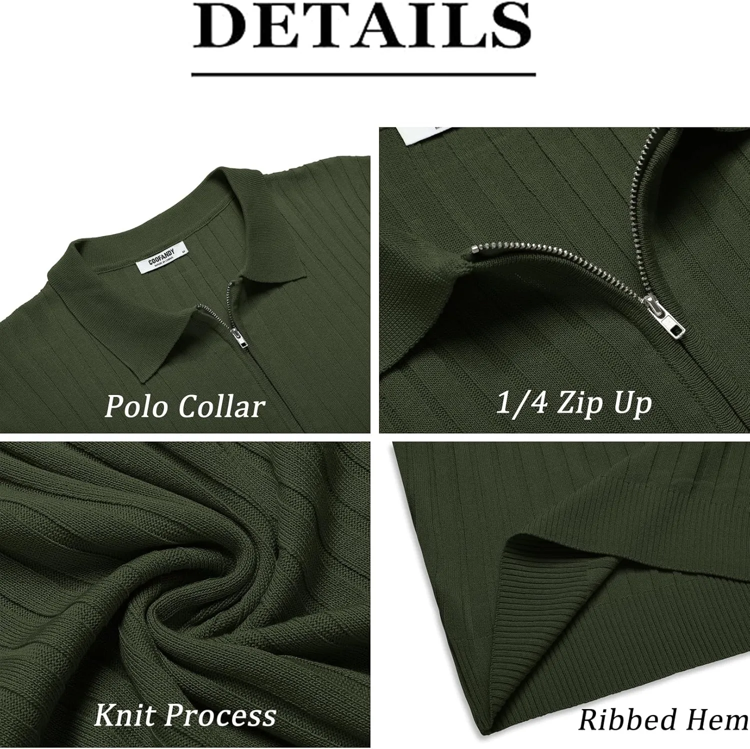COOFANDY Men's Zipper Polo Shirts Short Sleeve Ribbed Knit Polo T Shirts Fashion Casual Golf Shirts