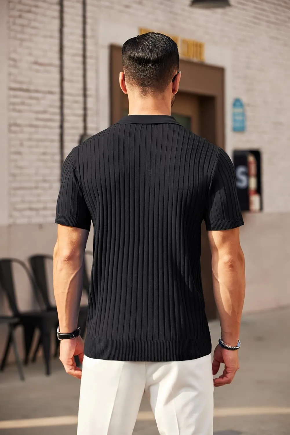COOFANDY Men's Zipper Polo Shirts Short Sleeve Ribbed Knit Polo T Shirts Fashion Casual Golf Shirts