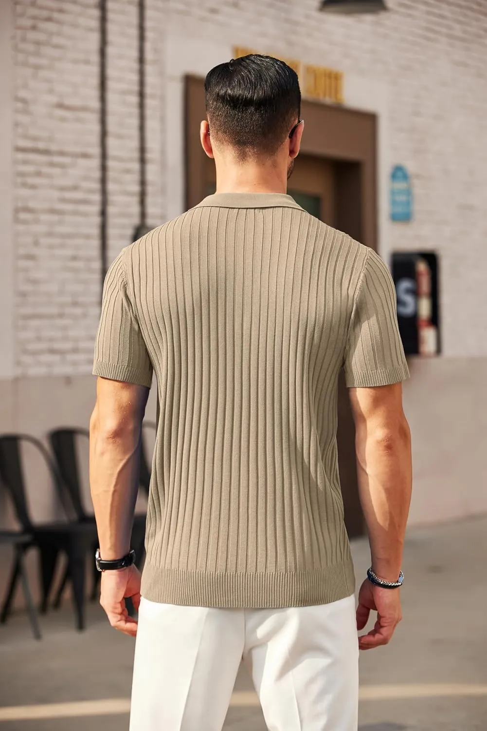 COOFANDY Men's Zipper Polo Shirts Short Sleeve Ribbed Knit Polo T Shirts Fashion Casual Golf Shirts