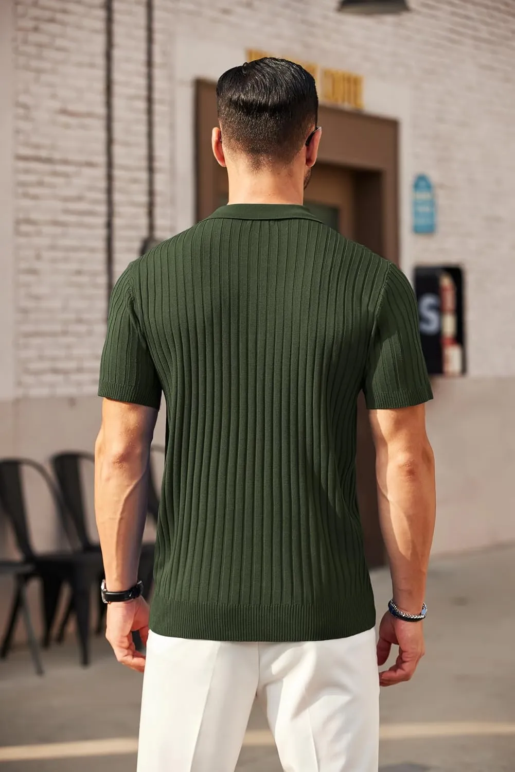 COOFANDY Men's Zipper Polo Shirts Short Sleeve Ribbed Knit Polo T Shirts Fashion Casual Golf Shirts