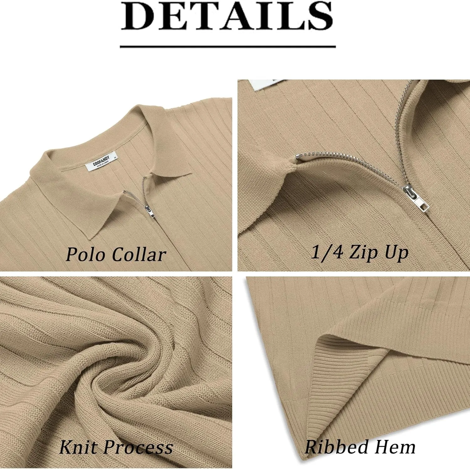 COOFANDY Men's Zipper Polo Shirts Short Sleeve Ribbed Knit Polo T Shirts Fashion Casual Golf Shirts