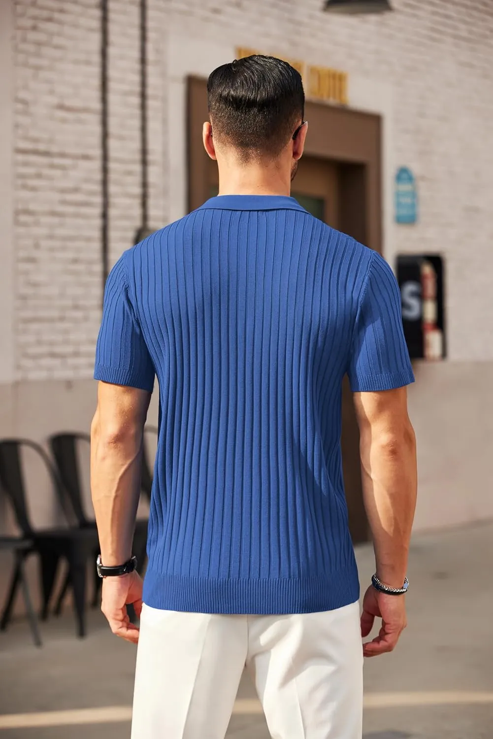 COOFANDY Men's Zipper Polo Shirts Short Sleeve Ribbed Knit Polo T Shirts Fashion Casual Golf Shirts