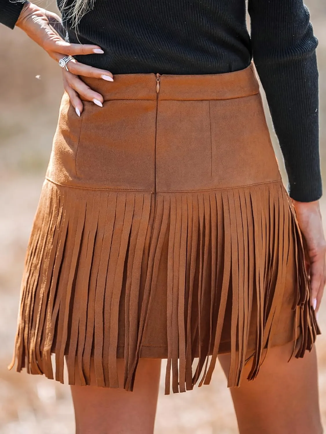 CUPSHE Women Skirts Terra Cotta High Waist Fringe Mini Skirt Short Skirts