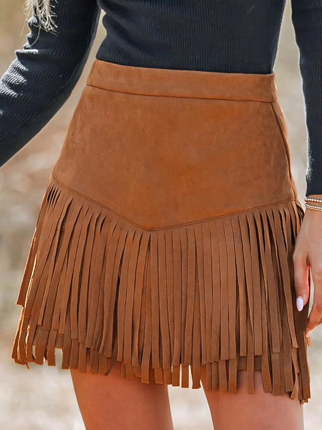 CUPSHE Women Skirts Terra Cotta High Waist Fringe Mini Skirt Short Skirts