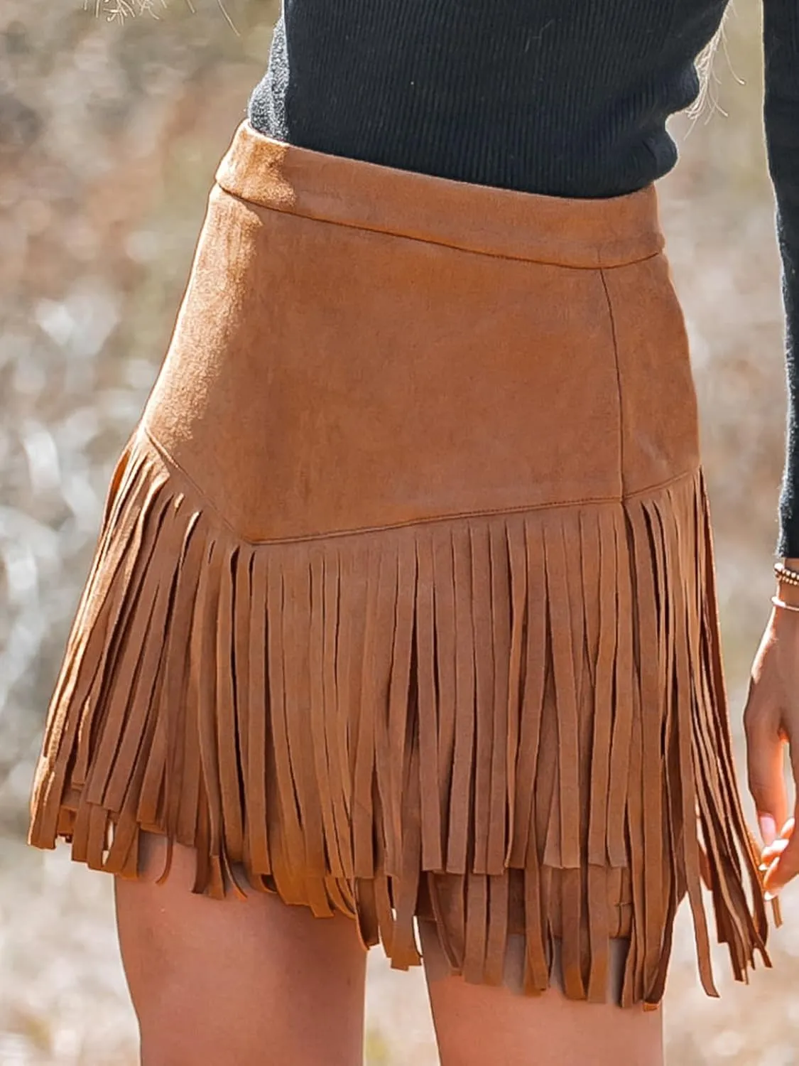 CUPSHE Women Skirts Terra Cotta High Waist Fringe Mini Skirt Short Skirts