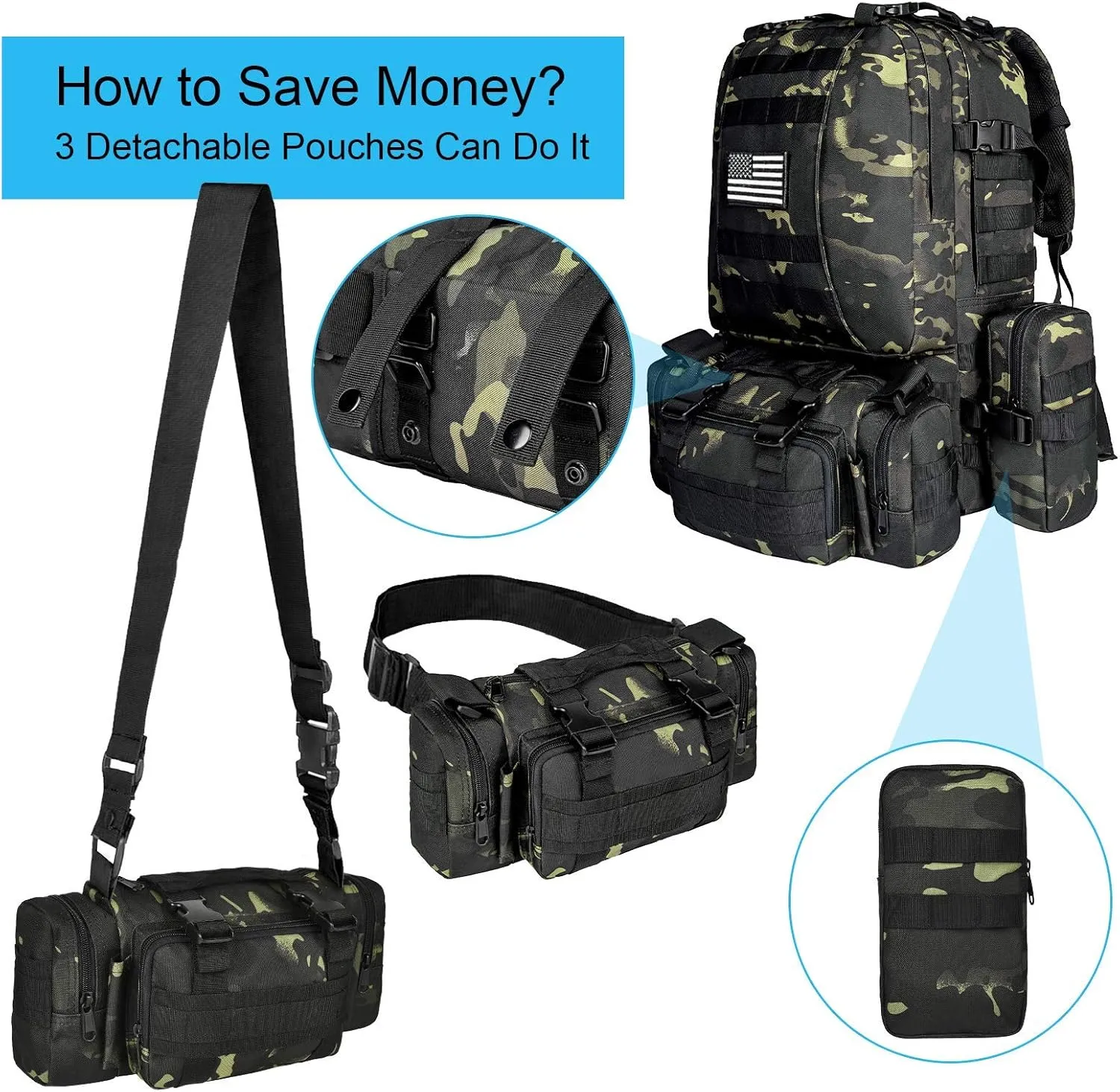 CVLIFE Tactical Backpack Military Army Rucksack 60L Large Assault Pack Detachable Molle Bag…