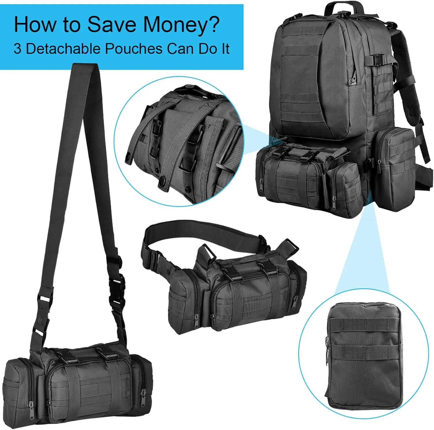 CVLIFE Tactical Backpack Military Army Rucksack 60L Large Assault Pack Detachable Molle Bag…