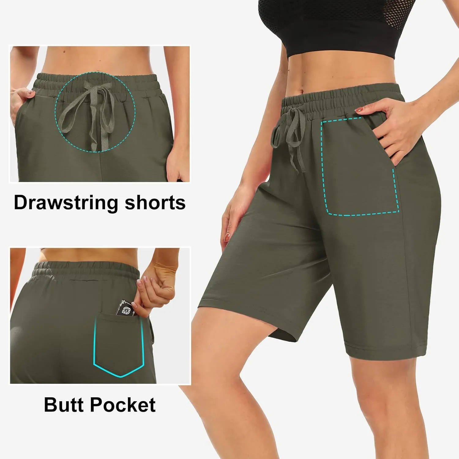 DIBAOLONG Womens Yoga Shorts Loose Comfy Drawstring Lounge Bermuda Shorts with 3 Pockets
