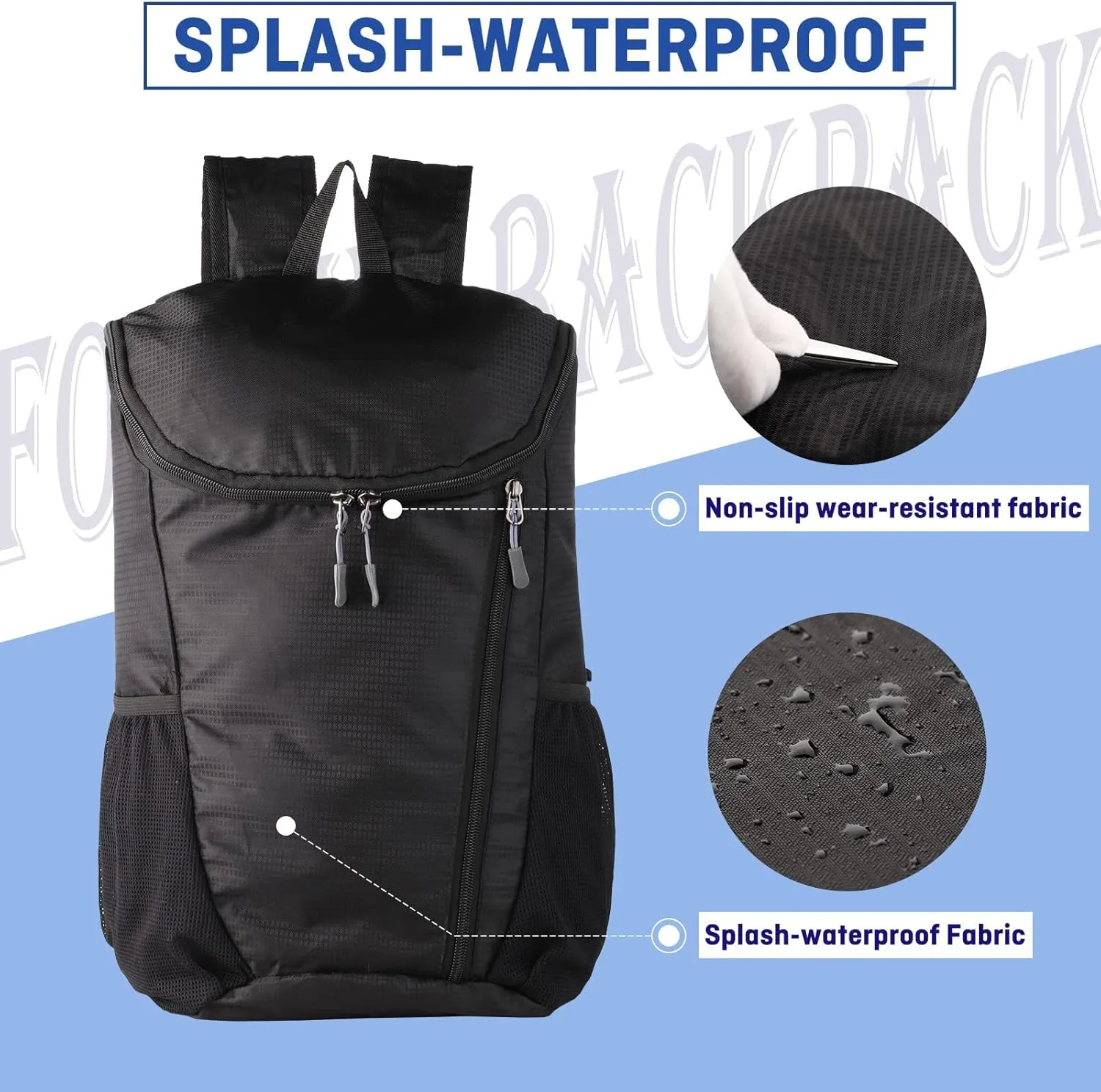 DOVO Hiking Backpack, Waterproof and Wear-resistant Lightweight Backpack Packable,Outdoor Travel Camping Daypack Foldable-BLACK