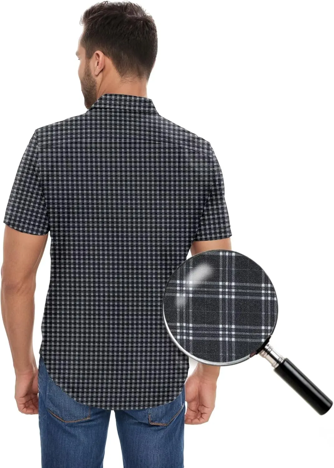 ETHANOL Mens Slim Fit Short Sleeve Button Down Polo Tech Stretch Printed Shirt