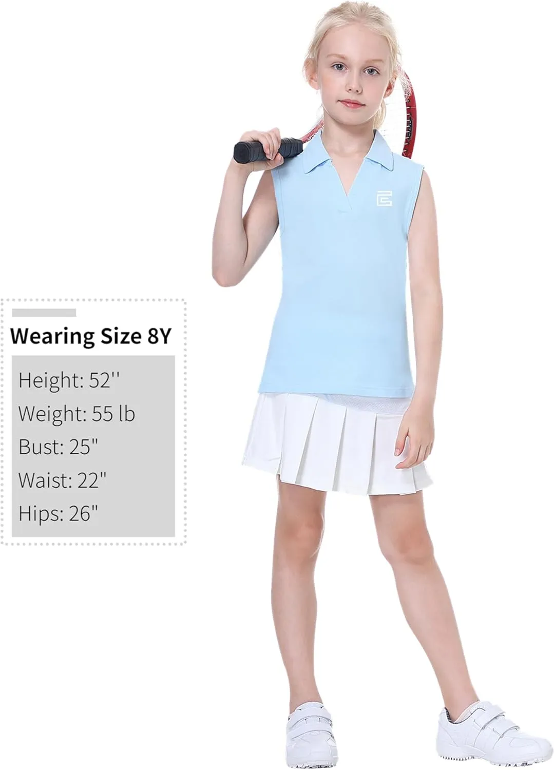EXARUS Girls' Golf Sleeveless Shirts Polo Tennis Kids V-Neck Athletic Workout Tank Tops UPF 50  Quick Dry Golf Clothes