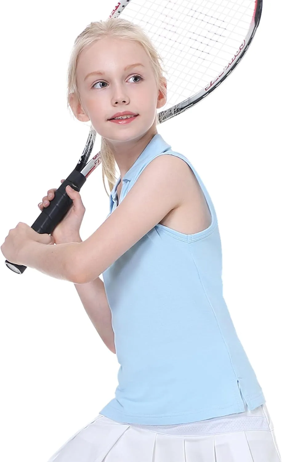 EXARUS Girls' Golf Sleeveless Shirts Polo Tennis Kids V-Neck Athletic Workout Tank Tops UPF 50  Quick Dry Golf Clothes
