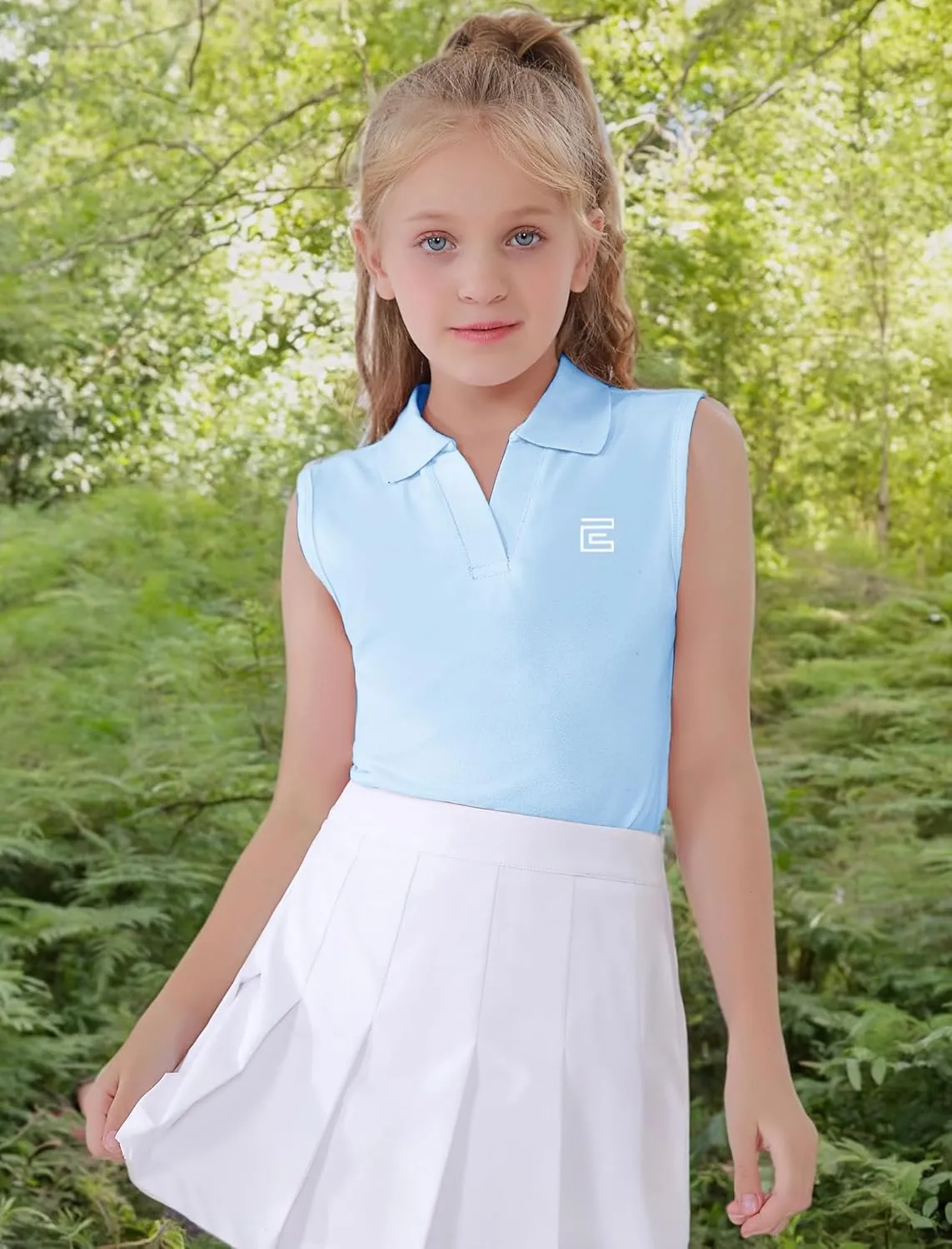 EXARUS Girls' Golf Sleeveless Shirts Polo Tennis Kids V-Neck Athletic Workout Tank Tops UPF 50  Quick Dry Golf Clothes
