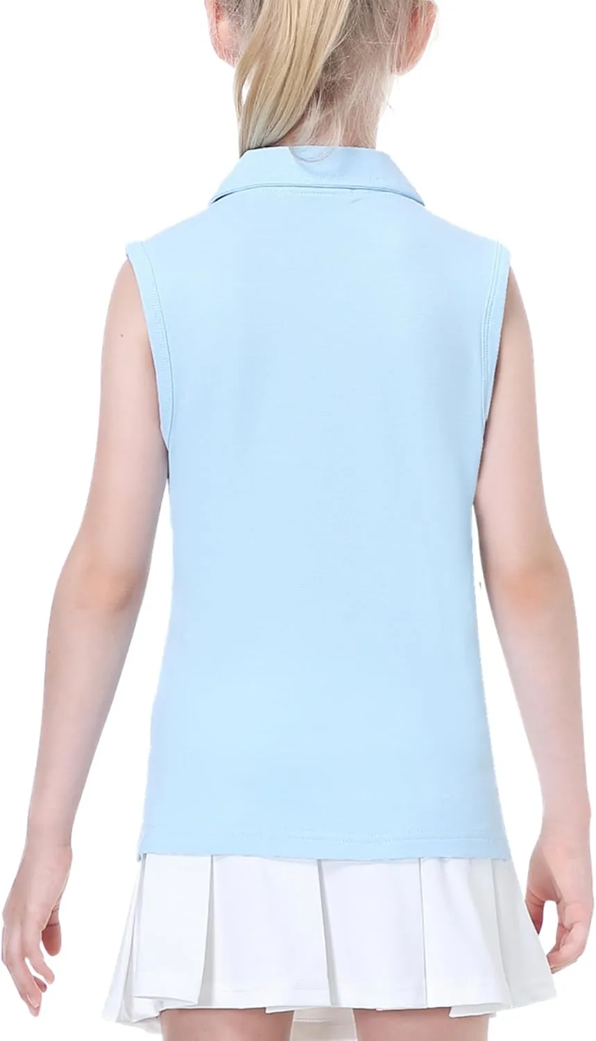 EXARUS Girls' Golf Sleeveless Shirts Polo Tennis Kids V-Neck Athletic Workout Tank Tops UPF 50  Quick Dry Golf Clothes