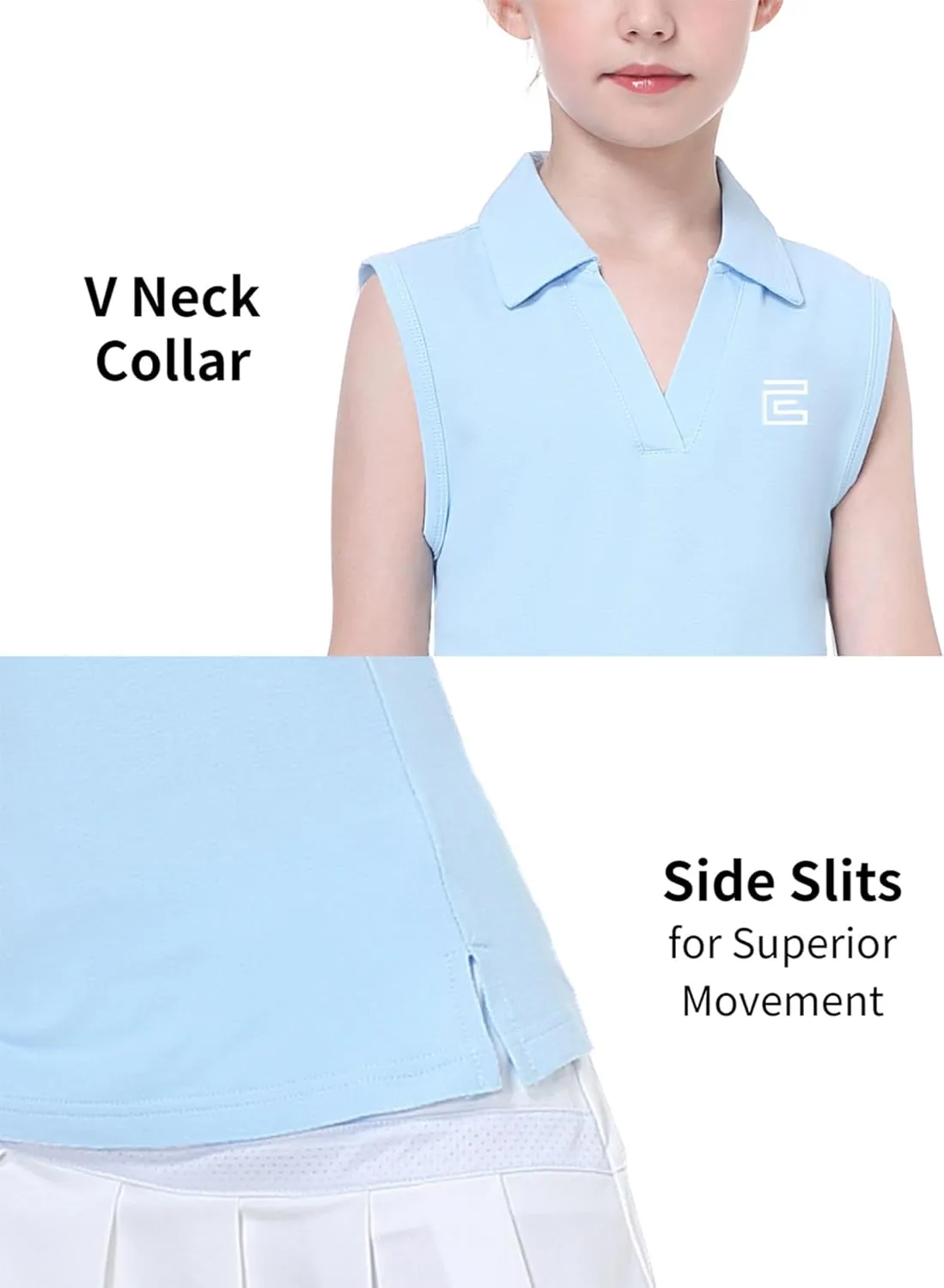 EXARUS Girls' Golf Sleeveless Shirts Polo Tennis Kids V-Neck Athletic Workout Tank Tops UPF 50  Quick Dry Golf Clothes