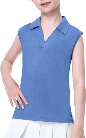 EXARUS Girls' Golf Sleeveless Shirts Polo Tennis Kids V-Neck Athletic Workout Tank Tops UPF 50  Quick Dry Golf Clothes