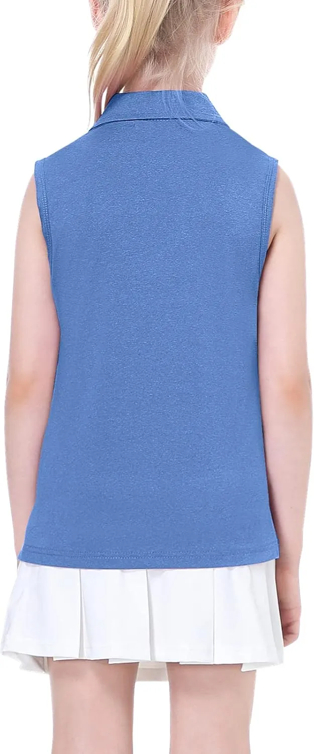 EXARUS Girls' Golf Sleeveless Shirts Polo Tennis Kids V-Neck Athletic Workout Tank Tops UPF 50  Quick Dry Golf Clothes