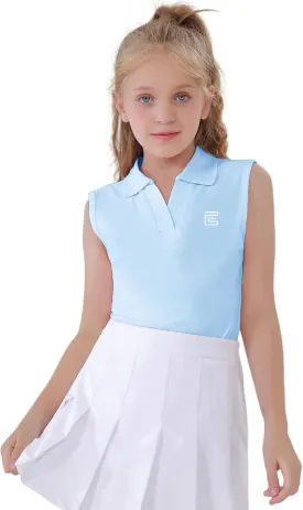EXARUS Girls' Golf Sleeveless Shirts Polo Tennis Kids V-Neck Athletic Workout Tank Tops UPF 50  Quick Dry Golf Clothes