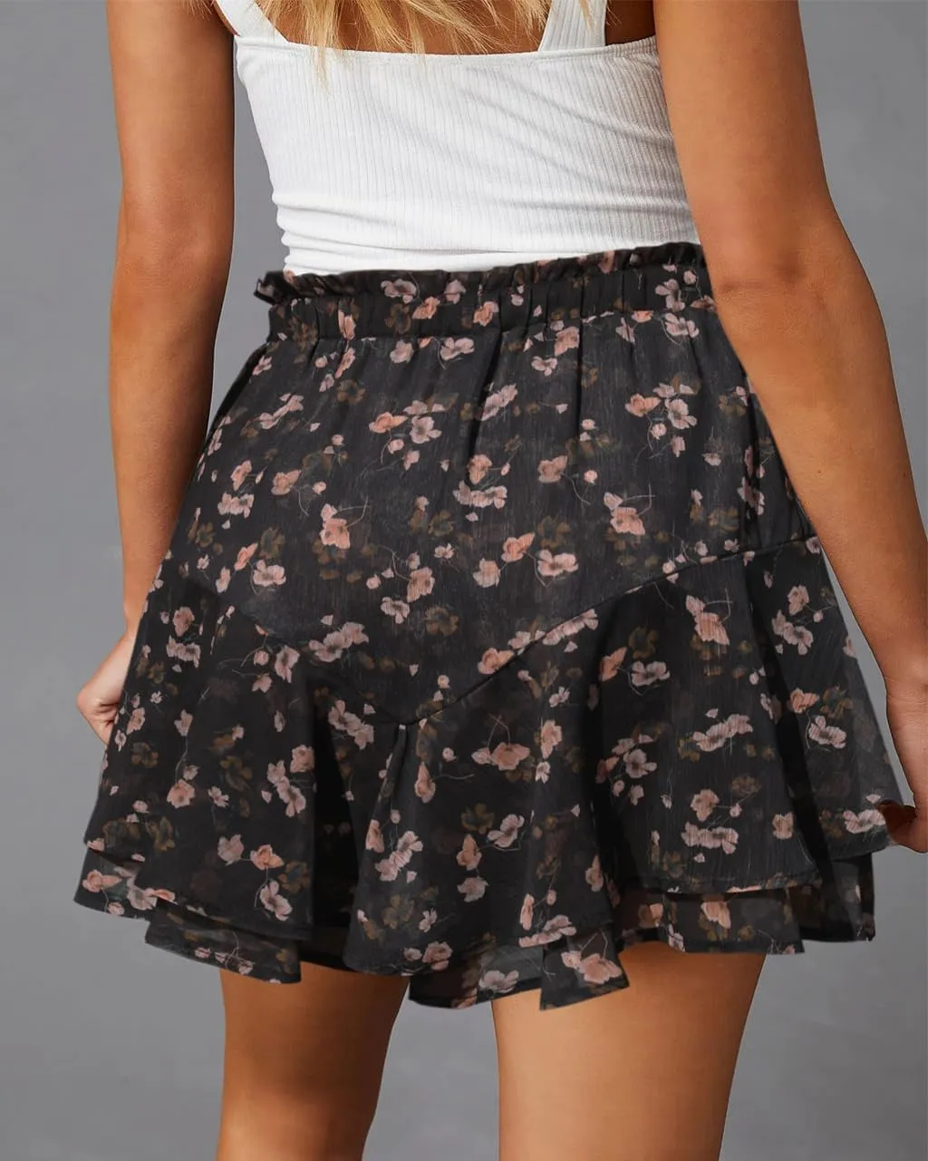 Flowy Shorts for Women Casual Boho Floral Skorts Ruffle Mini Skirts Running Tennis Butterfly Chiffon Shorts