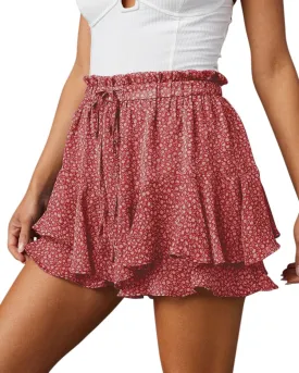 Flowy Shorts for Women Casual Boho Floral Skorts Ruffle Mini Skirts Running Tennis Butterfly Chiffon Shorts