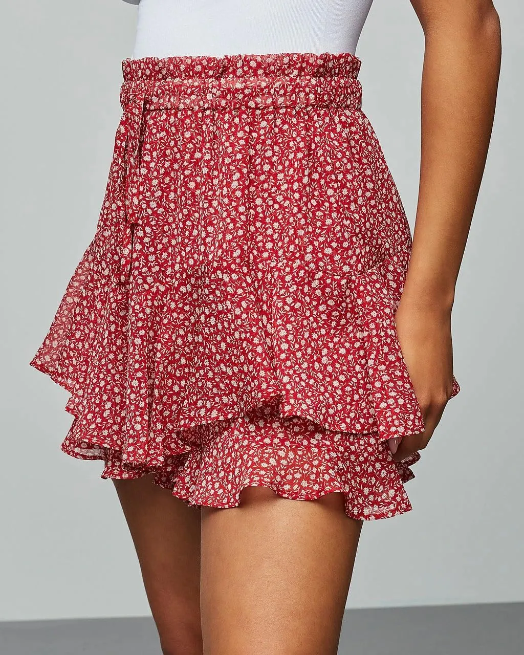 Flowy Shorts for Women Casual Boho Floral Skorts Ruffle Mini Skirts Running Tennis Butterfly Chiffon Shorts