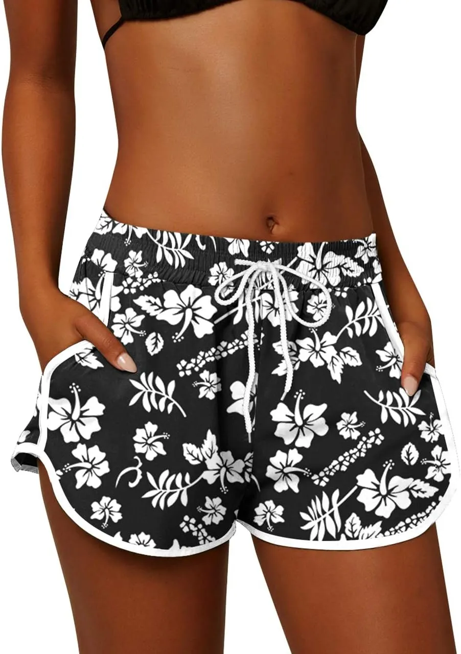 For G and PL Women Summer Floral Beach Boardshorts with Pockets Swim Trunks