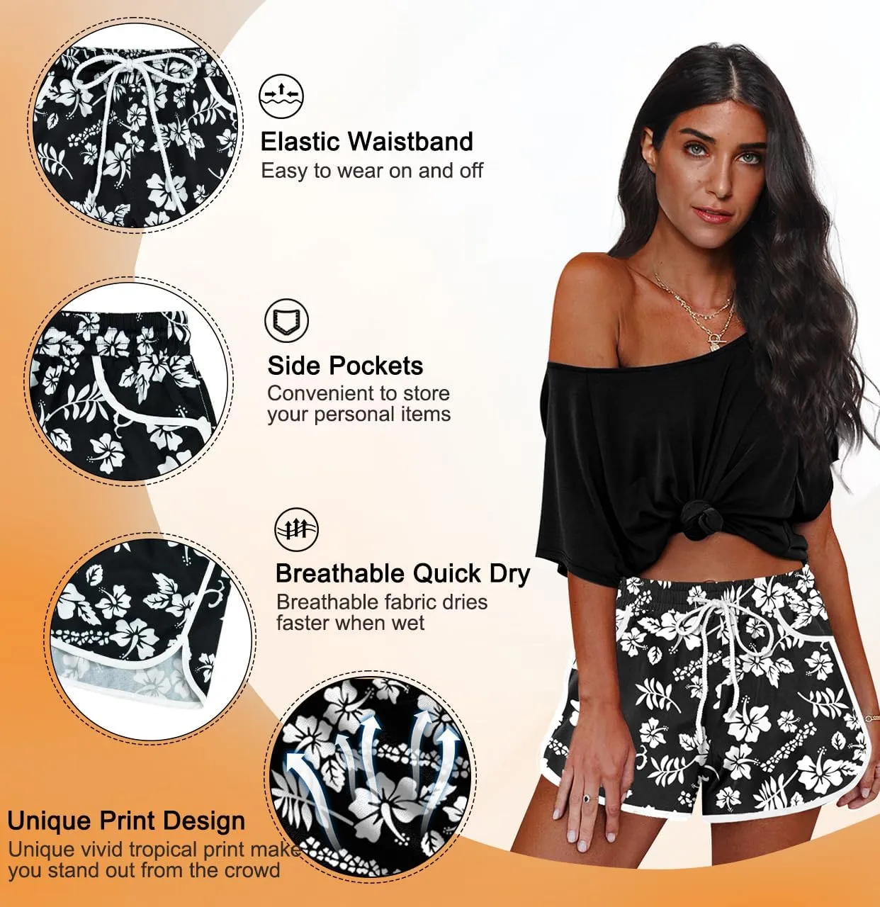 For G and PL Women Summer Floral Beach Boardshorts with Pockets Swim Trunks