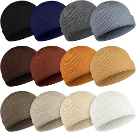 Geyoga 12 Pieces Trawler Beanie Hats Knit Cuff Beanie Roll-Up Edge Skull Cap Fisherman Hat for Men Women