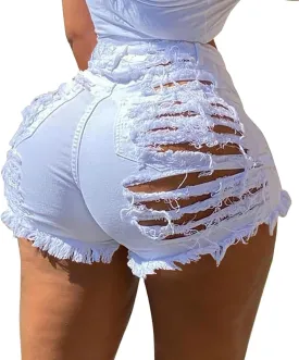 GOBLES Women's Sexy Summer Mid Waist Ripped Jean Shorts Frayed Hem Denim Shorts