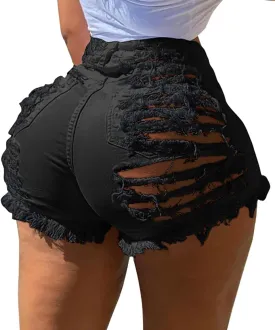 GOBLES Women's Sexy Summer Mid Waist Ripped Jean Shorts Frayed Hem Denim Shorts