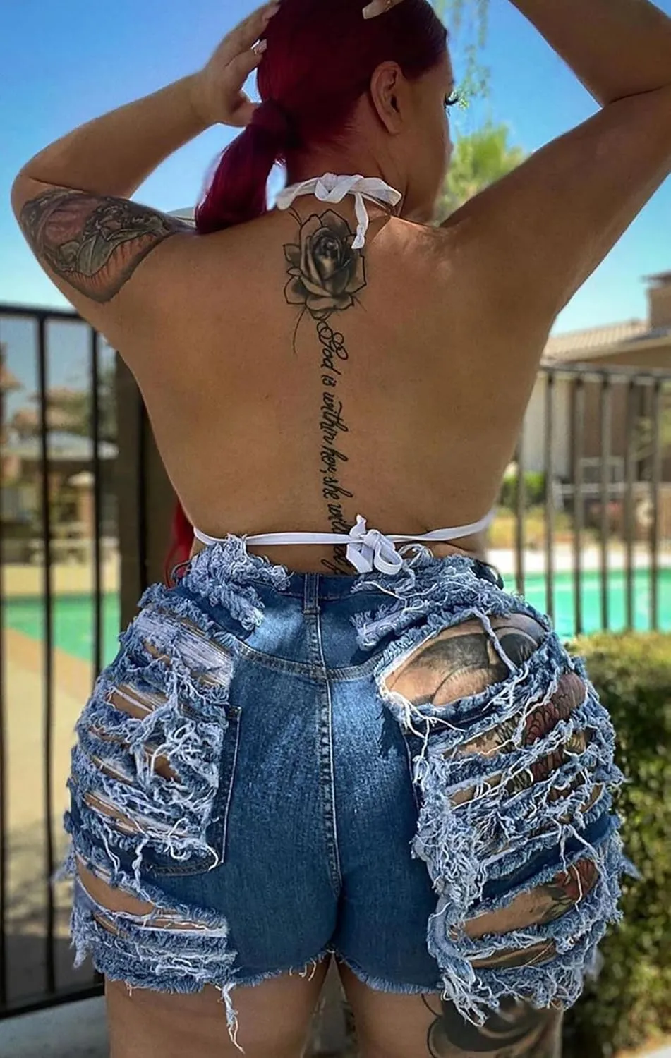 GOBLES Women's Sexy Summer Mid Waist Ripped Jean Shorts Frayed Hem Denim Shorts