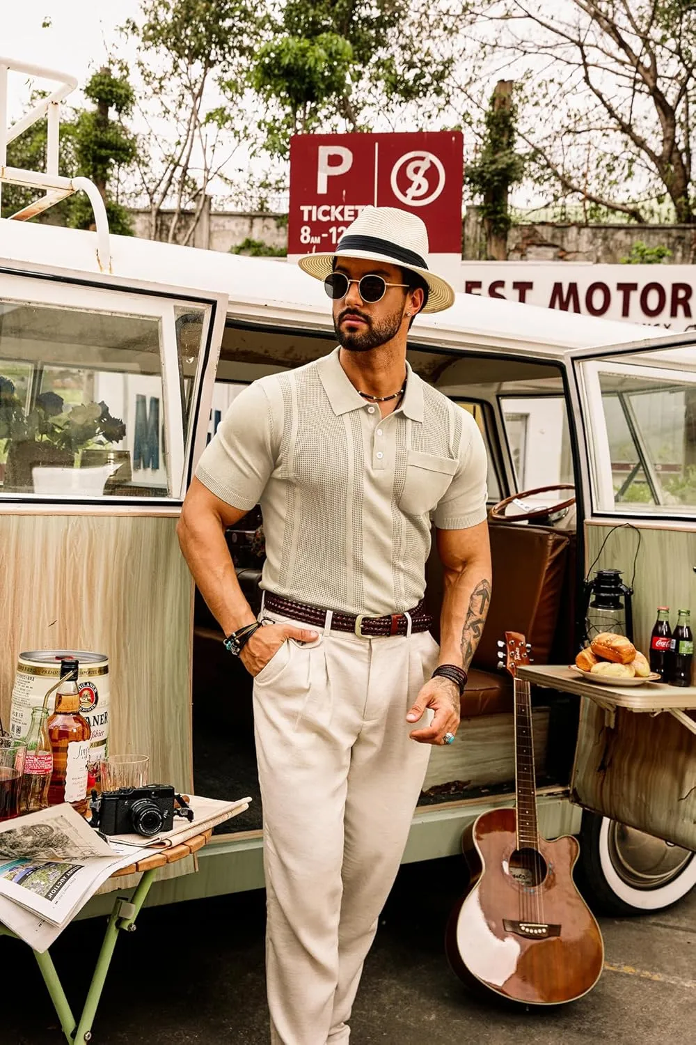 GRACE KARIN Men's Knit Polo Shirts Short Sleeve Texture Lightweight Golf Shirts Sweater
